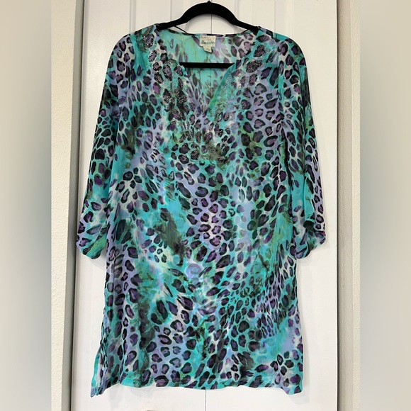 ONE WORLD Beach Cover-Up Size WOMENS Small V-Neck 3/4 Sleeve - Picture 4 of 17